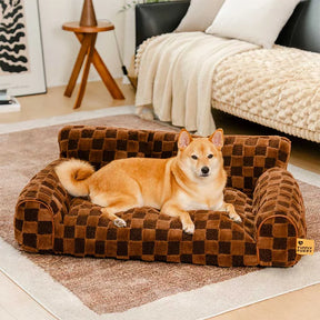 Lit orthopédique amovible en peluche à carreaux pour chien – CozyNest