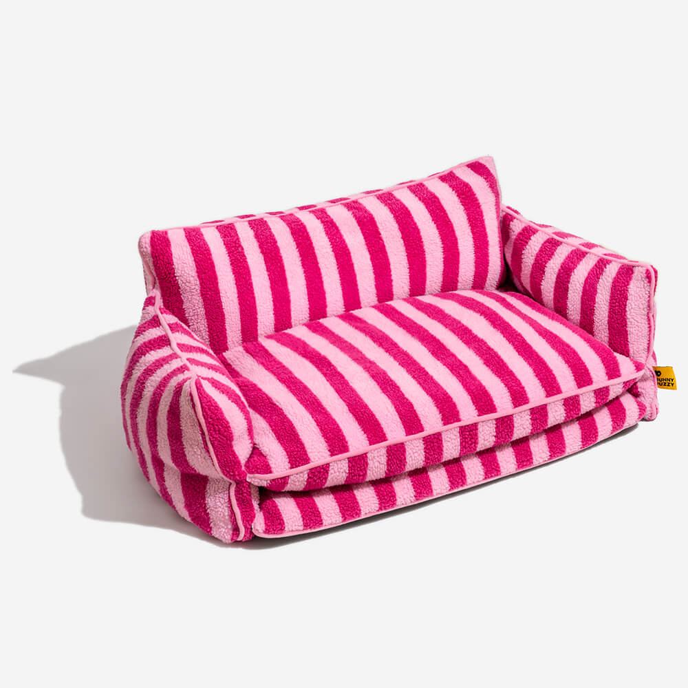 Lit pour chien et chat en faux lambswool à rayures tendance à double couche - Extérieur