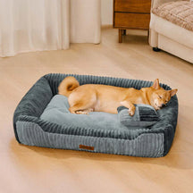 Lit pour chien en flanelle à blocs de couleur vintage avec coussin amovible – CozyRest