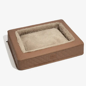 Lit orthopédique pour chien en peluche chaude et en simili cuir avec renfort entourant
