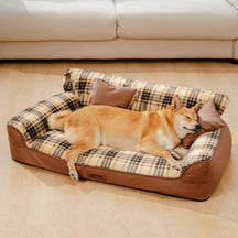 Lit orthopédique pour chien en peluche à carreaux vintage avec coussins - CozyLuxe