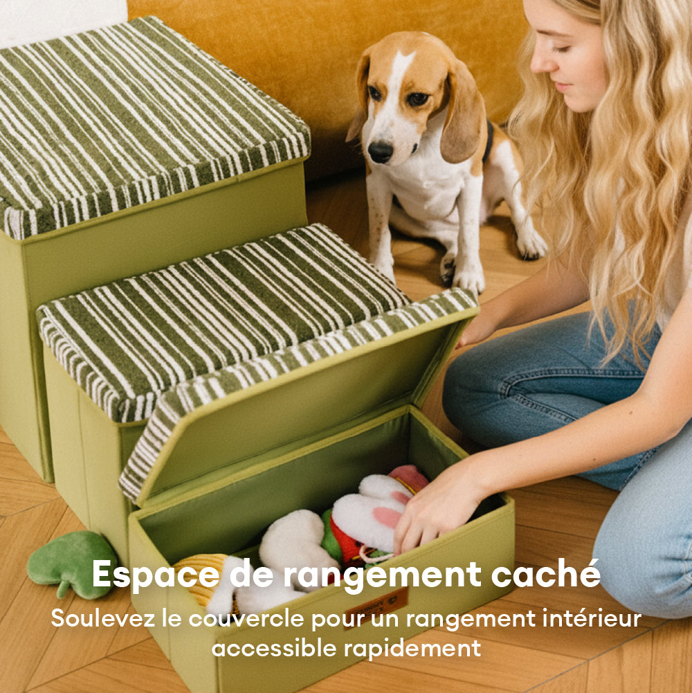 Escalier pour chien pliable avec rangement et condo - Funnyfuzzy SnugNest