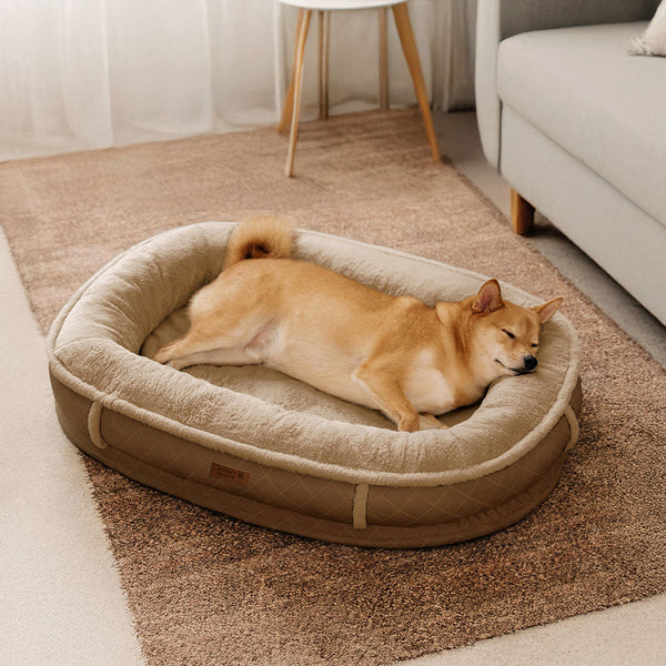 Lit pour chien orthopédique en forme de donut rembourré en similicuir deluxe amovible - WarmNest