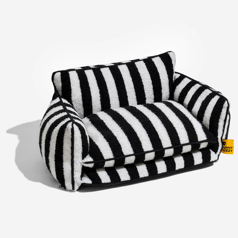 Lit pour chien et chat en faux lambswool à rayures tendance à double couche - Extérieur