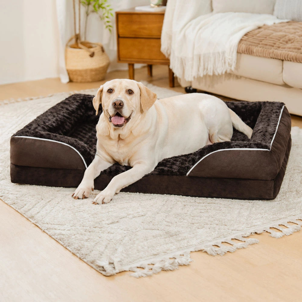 Lit orthopédique pour chien détachable déperlant avec soutien intégral