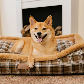 Lit pour chien en peluche lavable à motif vintage à carreaux - TuckNap