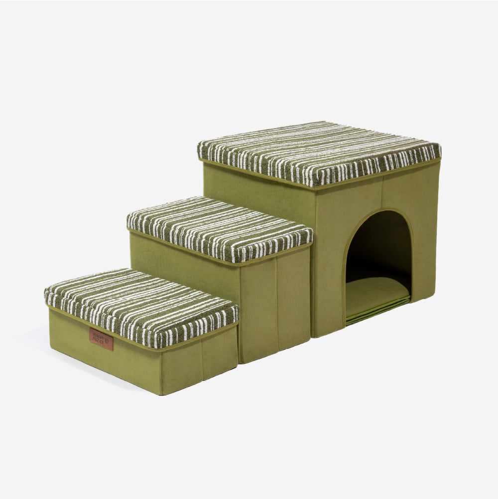 Escalier pour chien pliable avec rangement et condo - Funnyfuzzy SnugNest