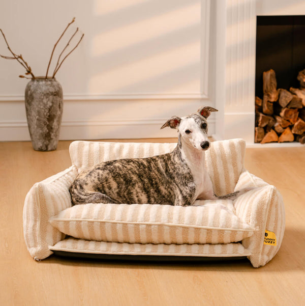 Lit pour chien et chat en faux lambswool à rayures tendance à double couche - Extérieur