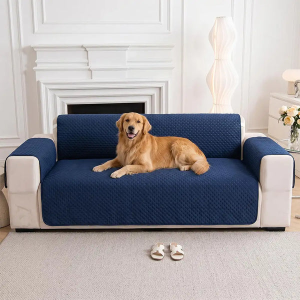 Housse de canapé en une pièce de couleur unie, imperméable, avec des sangles élastiques