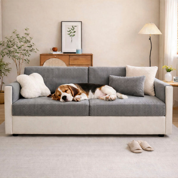 Housse de canapé d'angle extensible velours côtelé anti-rayures housse de canapé 3 places