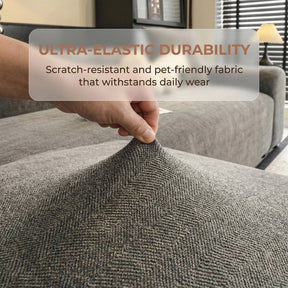 Housse de canapé extensible 3 place en tissu chevrons, pleine couverture, confortable et résistante aux griffures.