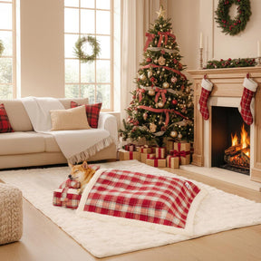 Lit pour chien orthopédique en peluche à carreaux vintage détachable avec coussin - Confort pour chiot