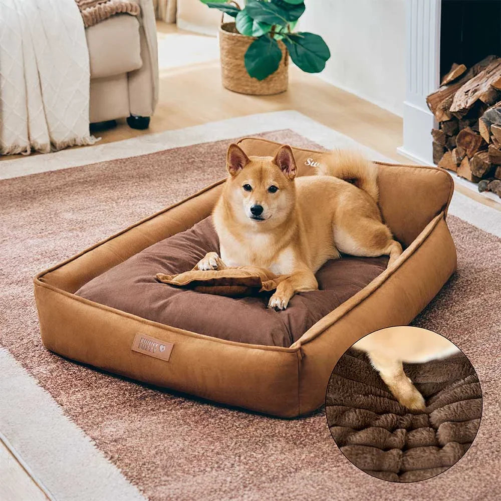Lit pour chien en mousse rétro en suédine lavable double face avec coussin - SweetDream