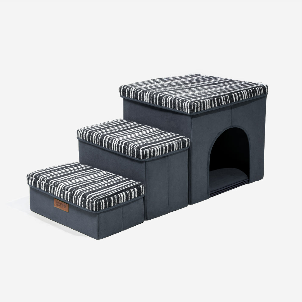 Escalier pour chien pliable avec rangement et condo - Funnyfuzzy SnugNest