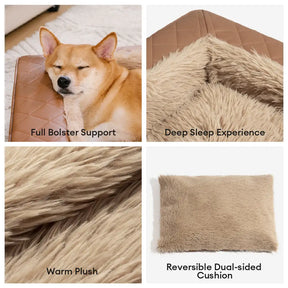 Lit orthopédique pour chien en peluche chaude et en simili cuir avec renfort entourant