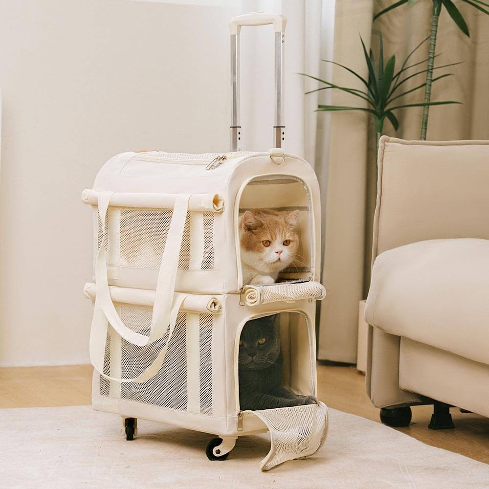 Sac de transport pour animaux à roulettes double couche spacieux pour plusieurs chats