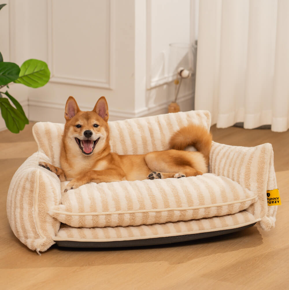 Lit pour chien et chat en faux lambswool à rayures tendance à double couche - Extérieur