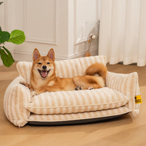 Lit pour chien et chat en faux lambswool à rayures tendance à double couche - Extérieur
