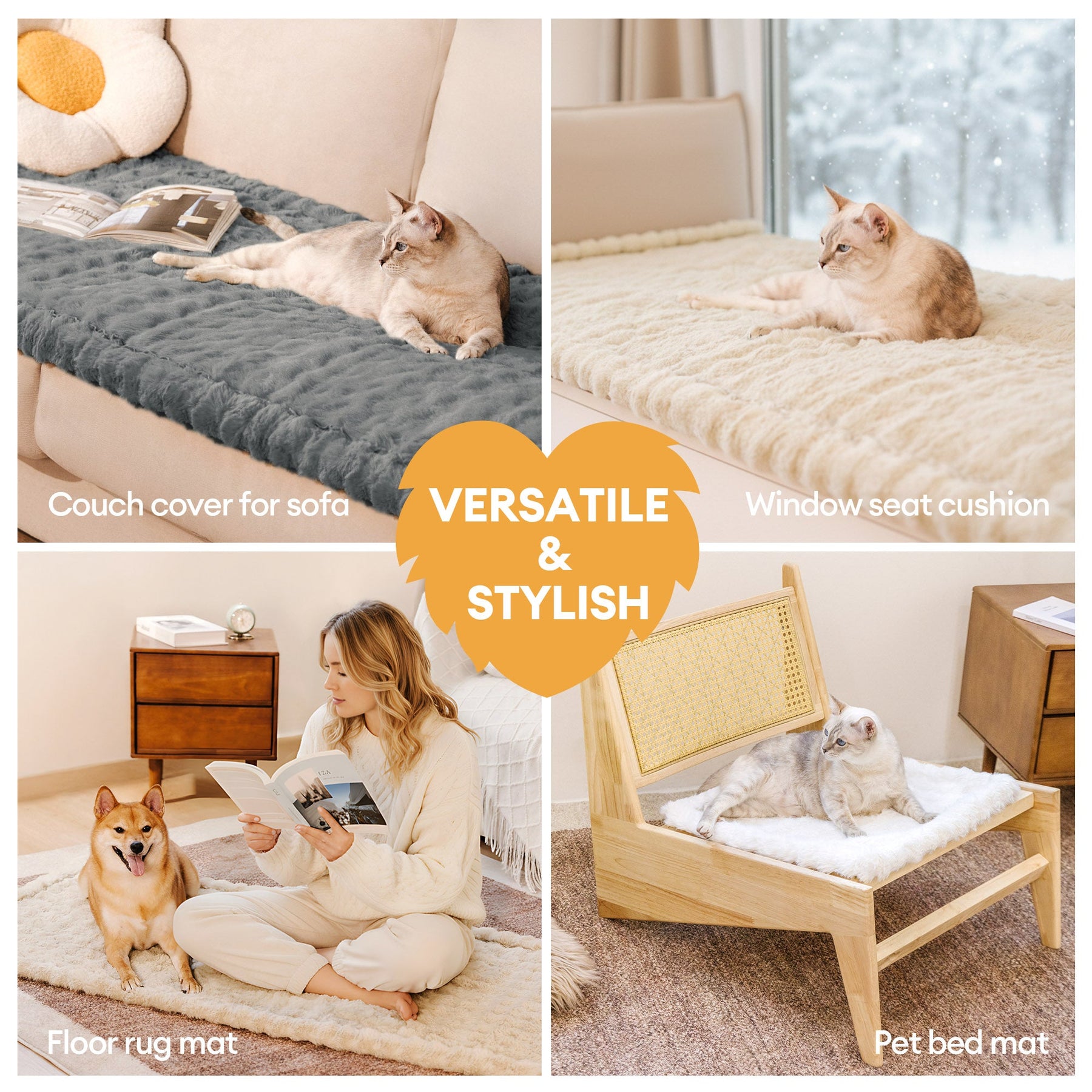 Tapis pour animaux en fausse fourrure pelucheux et chaleureux, housse de canapé antidérapante.
