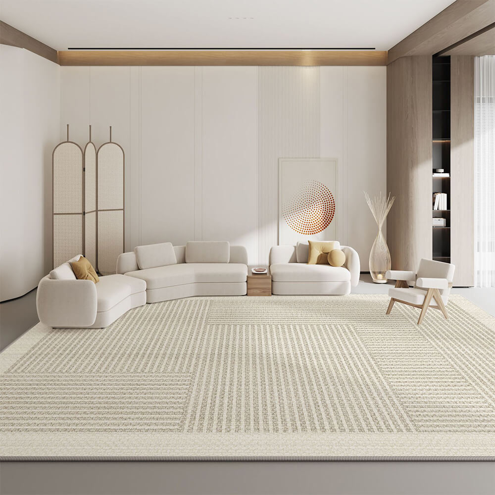 Crème Tapis Minimaliste Moderne en Cachemire à Rayures