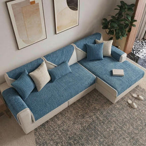 Housse de canapé sectionnelle en tissu chenille simple, étanche, antimicrobien et anti-rayures.