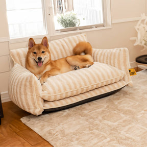 Lit pour chien et chat en faux lambswool à rayures tendance à double couche - Extérieur
