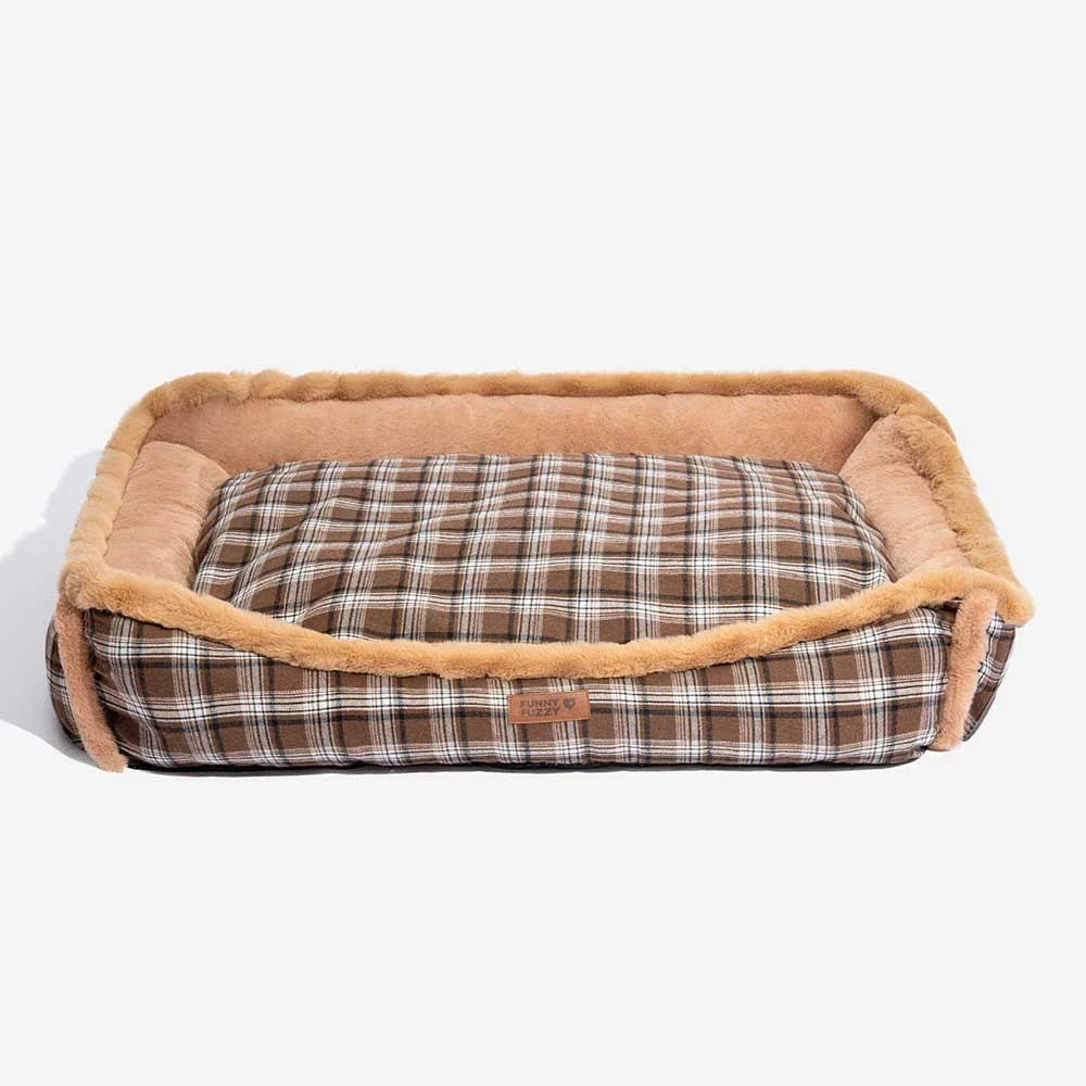 Lit pour chien en peluche lavable à motif vintage à carreaux - TuckNap