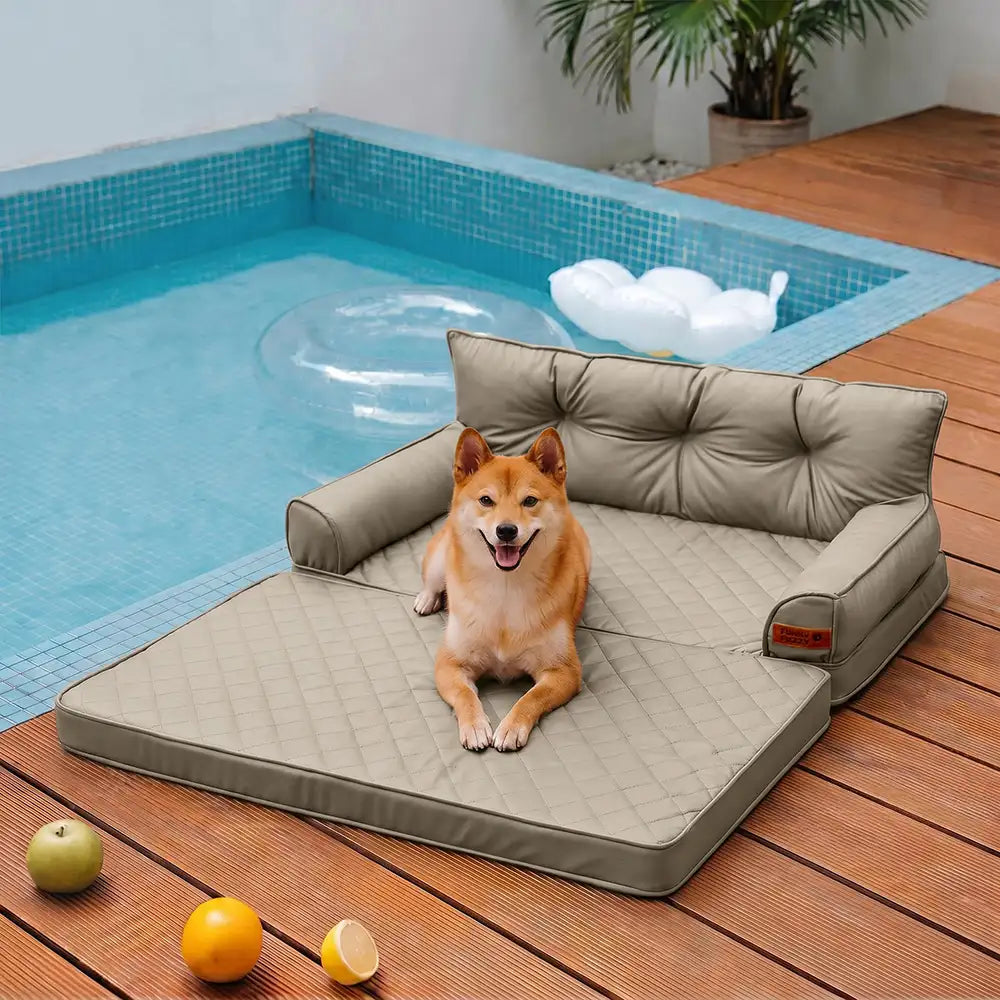 Luxe lit pour chien orthopédique grand en cuir synthétique pliable - Extérieur