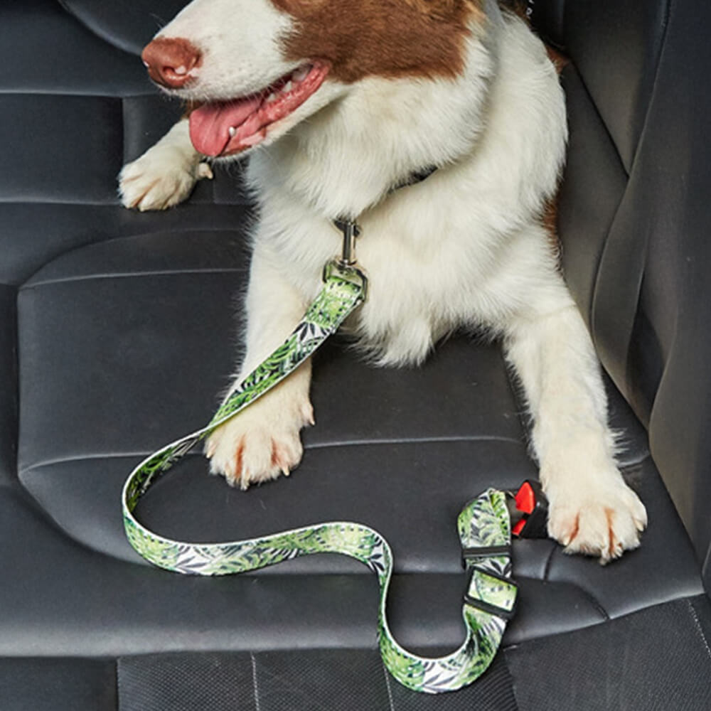 Laisse en nylon imprimé ajustable pour chien ceinture de sécurité pour voiture