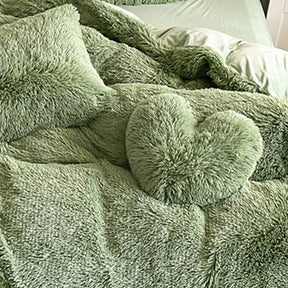 Parure de couette en peluche longue et épaisse chaude romantique et luxueuse