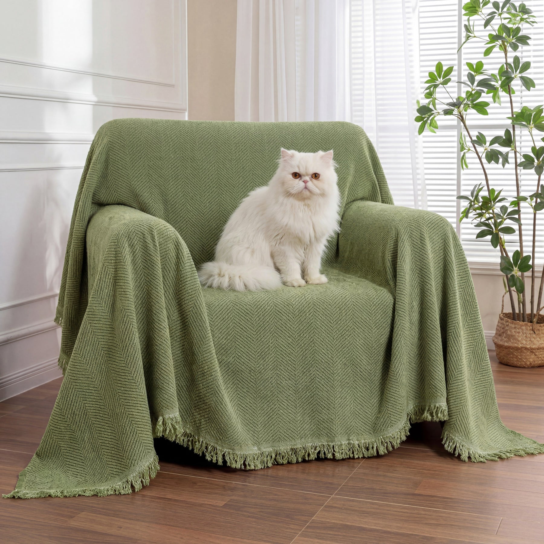 Housse de fauteuil plaid pour canapé en chenille à chevrons et glands