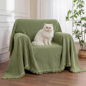 Housse de fauteuil plaid pour canapé en chenille à chevrons et glands