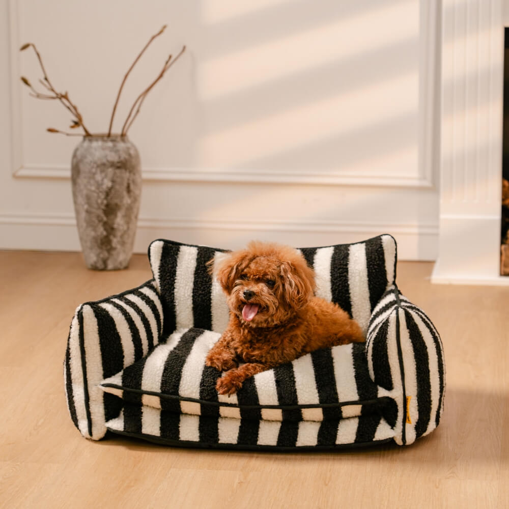 Lit pour chien et chat en faux lambswool à rayures tendance à double couche - Extérieur