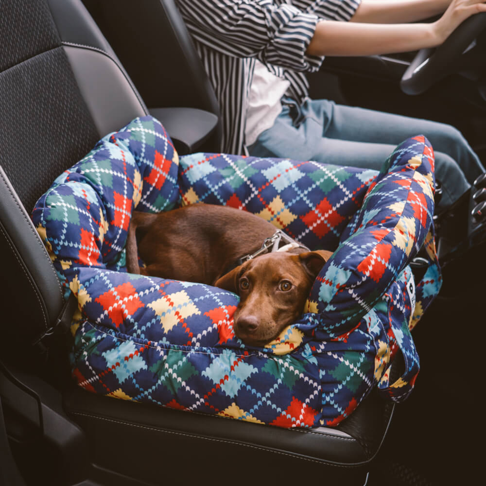 Siège de voiture pour chien en denim vintage et patchwork