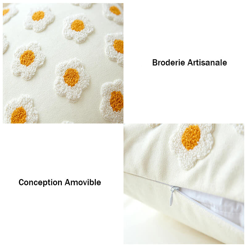 Coussin de canapé brodé Marguerite