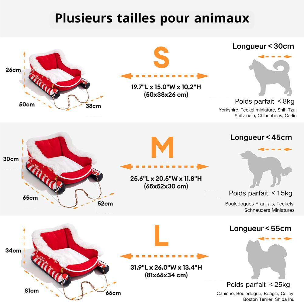 Lit douillet festif pour chien - Traîneau de Noël