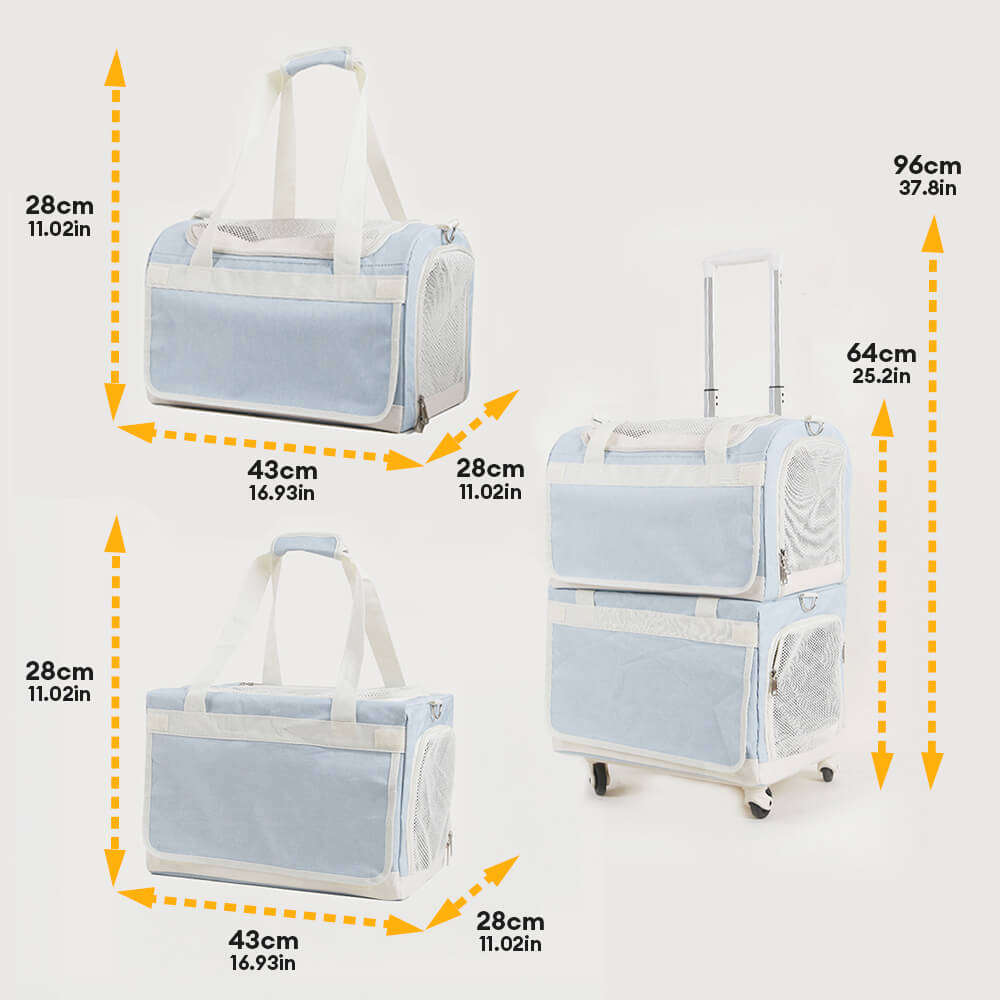 Sac de transport pour animaux à roulettes double couche spacieux pour plusieurs chats