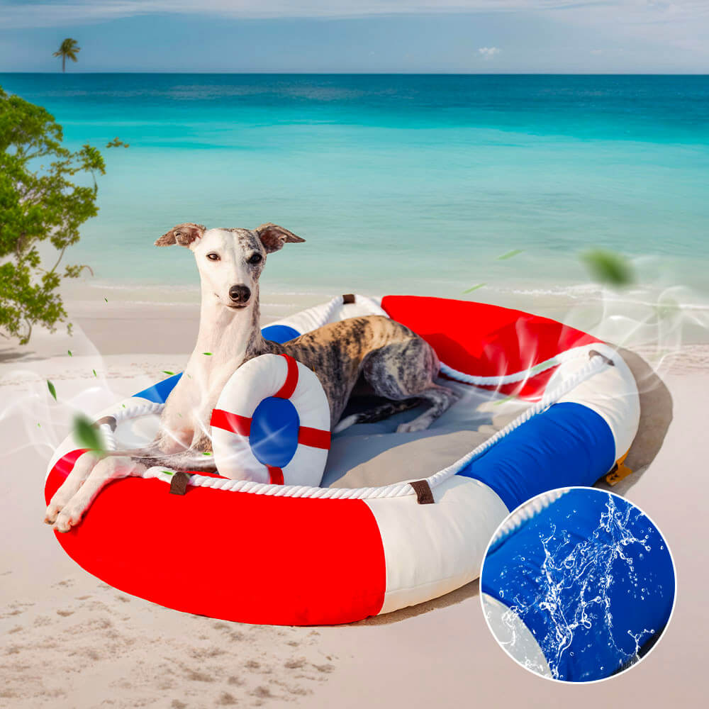 Lit pour animal en forme de bateau imperméable et rafraîchissant avec oreiller – Chill Raft