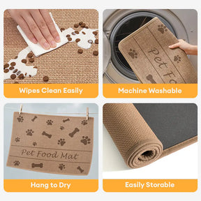 Tapis de nourrissage pour animaux antidérapant et absorbant motif pattes et os pour chien et chat