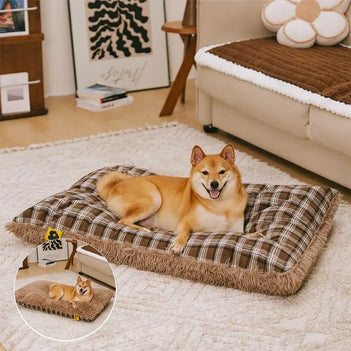 Tapis en peluche réversible à motif carreaux pour chien