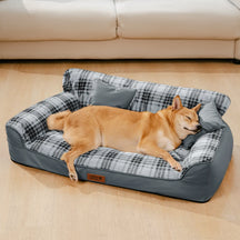 Lit orthopédique pour chien en peluche à carreaux vintage avec coussins - CozyLuxe