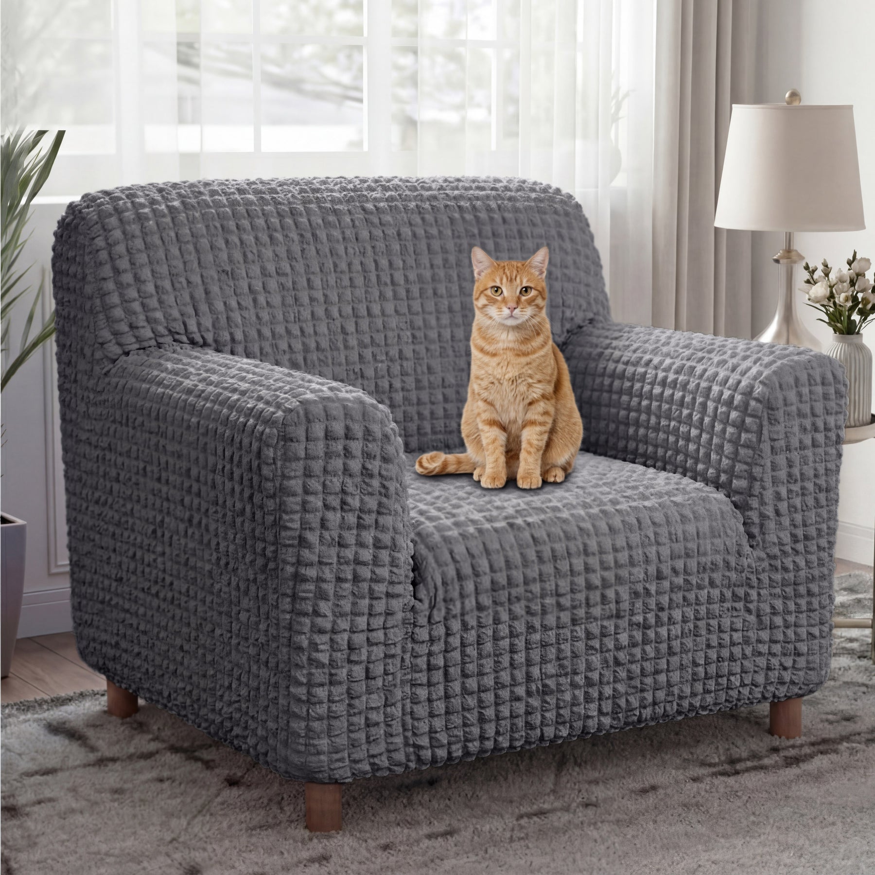 Housse de fauteuil, canapé extensible magique en seersucker et respirant, style crème, à couverture complète.