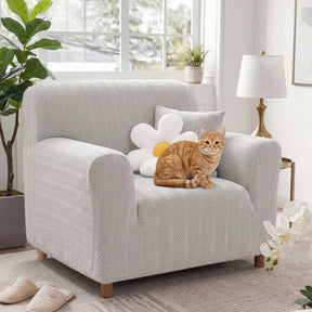 Housse de fauteuil, canapé extensible magique esthétique crème en chevrons élégante