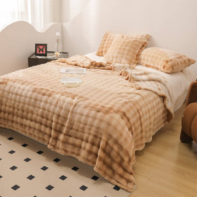 Couverture Douce en Fausse Fourrure de Lapin Dégradé Luxe Housse de matelas