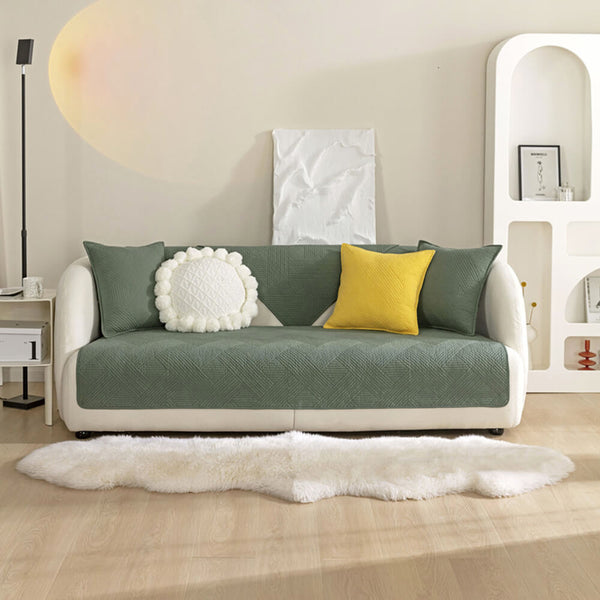 Housse de canapé matelassée antidérapante en coton uni toute saison motif géométrique minimaliste