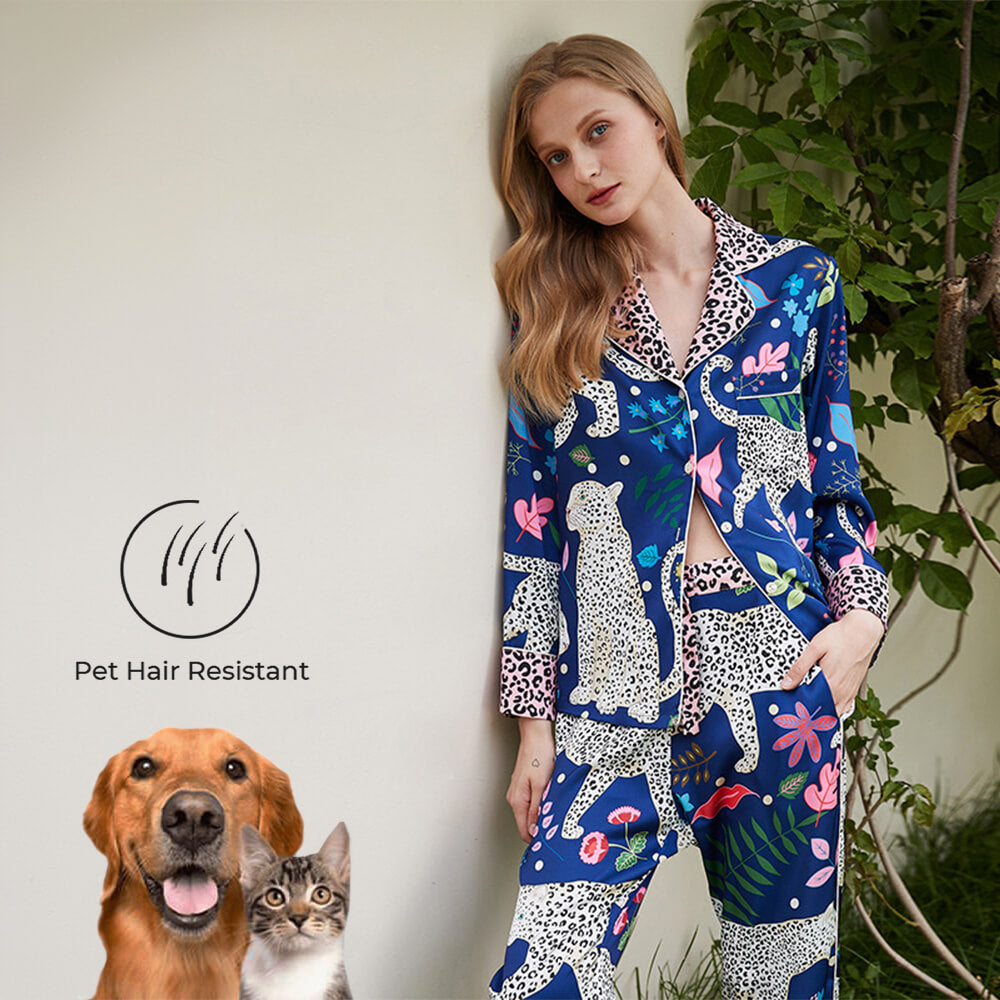 Ensemble Pyjama Satin Imprimé Animaux Résistant aux Poils