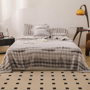 Couverture Douce en Fausse Fourrure de Lapin Dégradé Luxe Housse de matelas