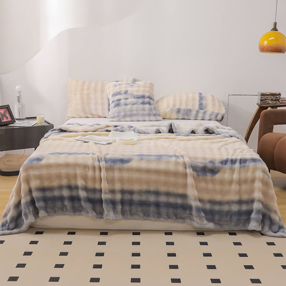 Couverture Douce en Fausse Fourrure de Lapin Dégradé Luxe Housse de matelas