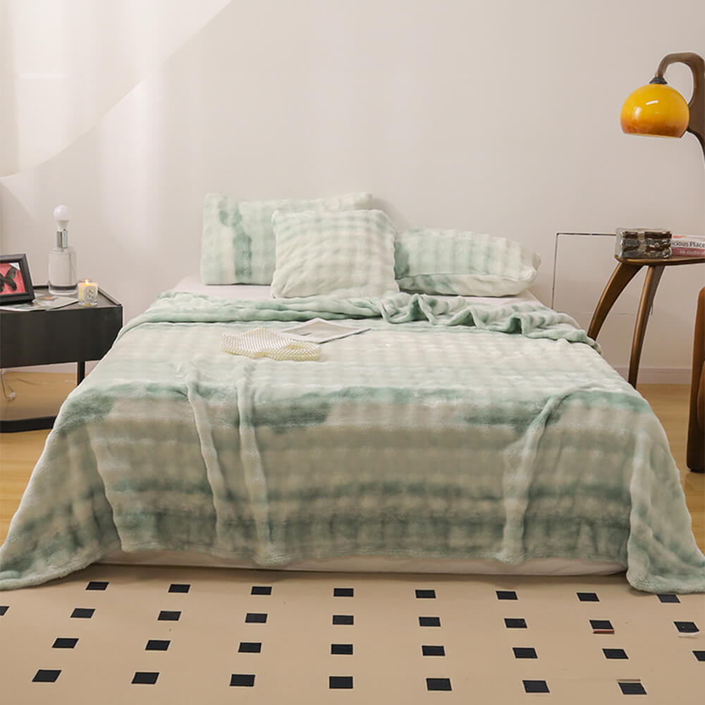 Couverture Douce en Fausse Fourrure de Lapin Dégradé Luxe Housse de matelas