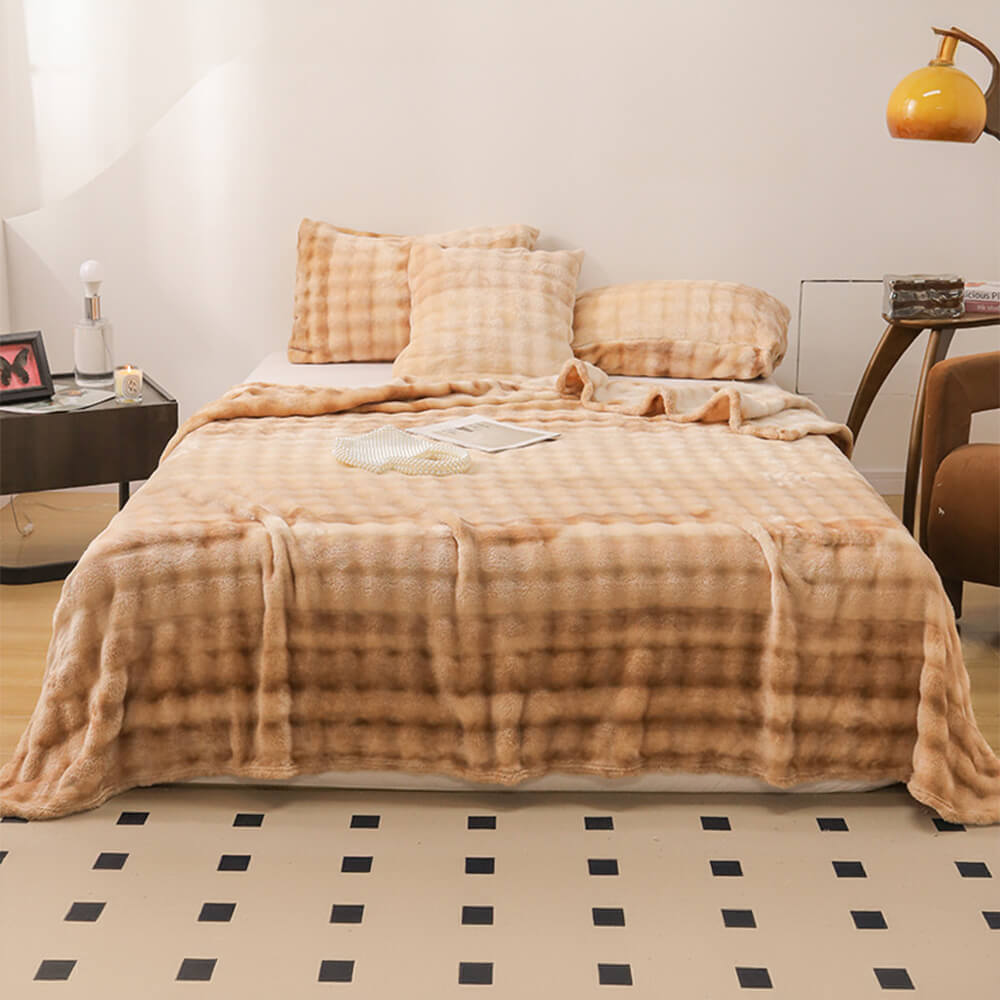 Couverture Douce en Fausse Fourrure de Lapin Dégradé Luxe Housse de matelas